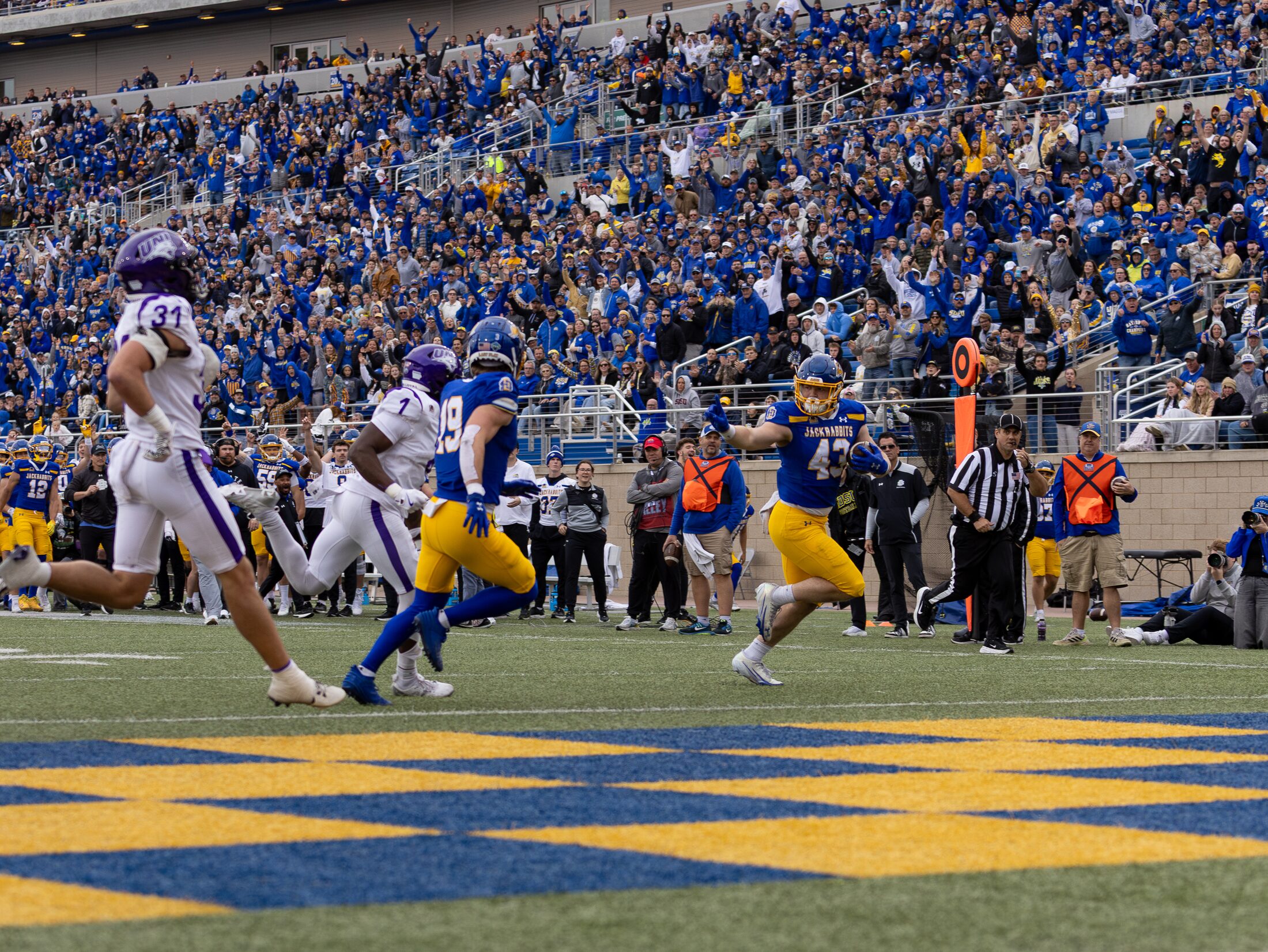 College football action near the end zone